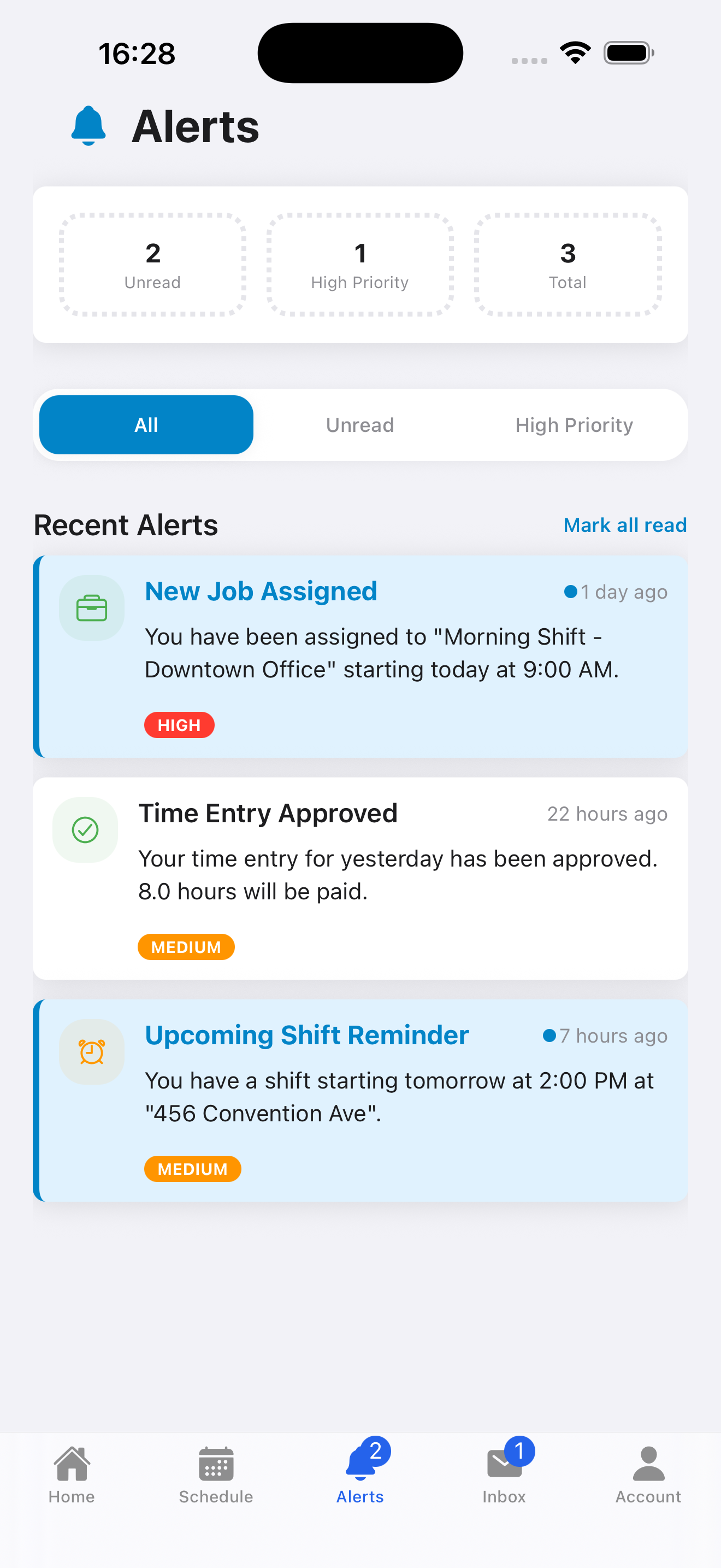 Alerts tab showing real-time notifications