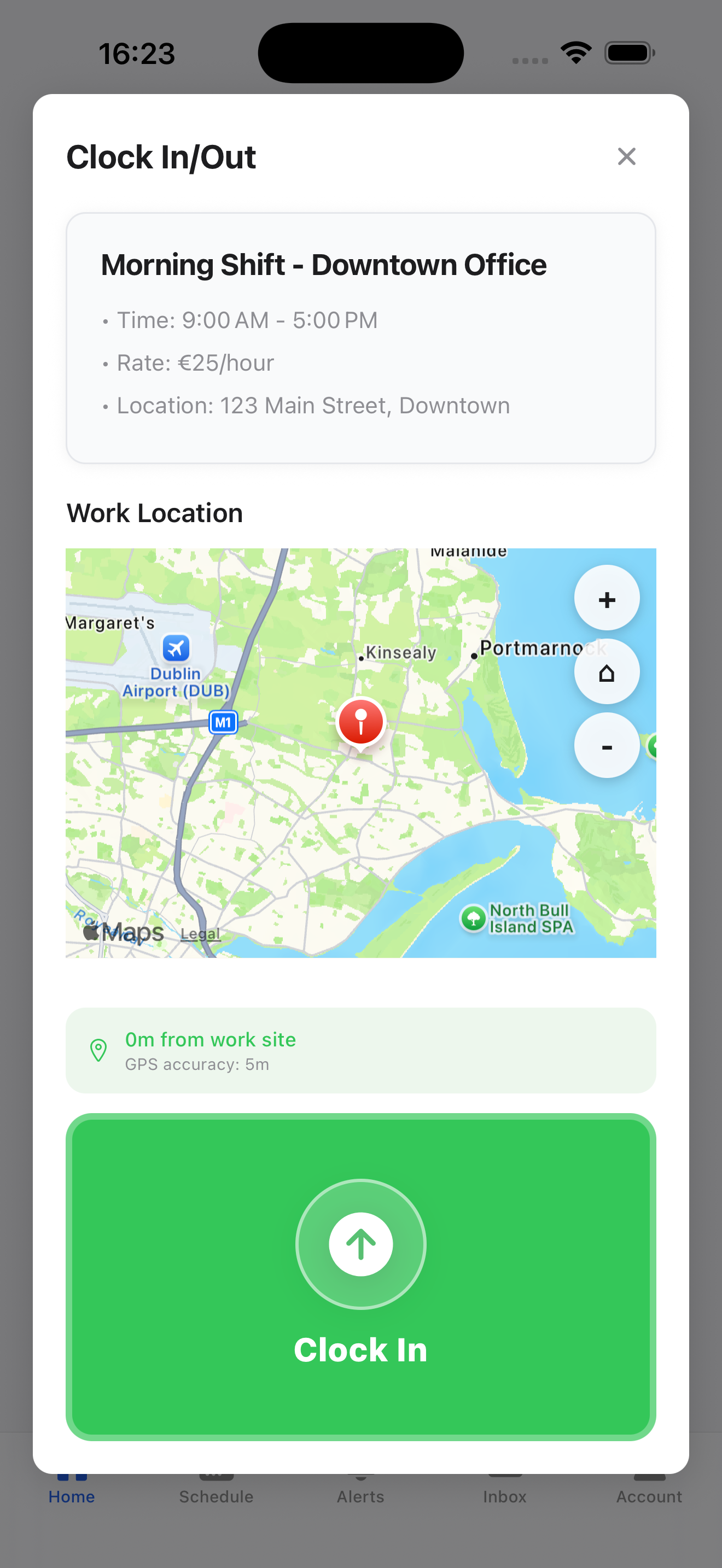 Spechs app clock in screen